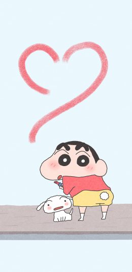 [2436x1125]蜡笔小新 爱心 小白 日漫 苹果手机动漫壁纸图片