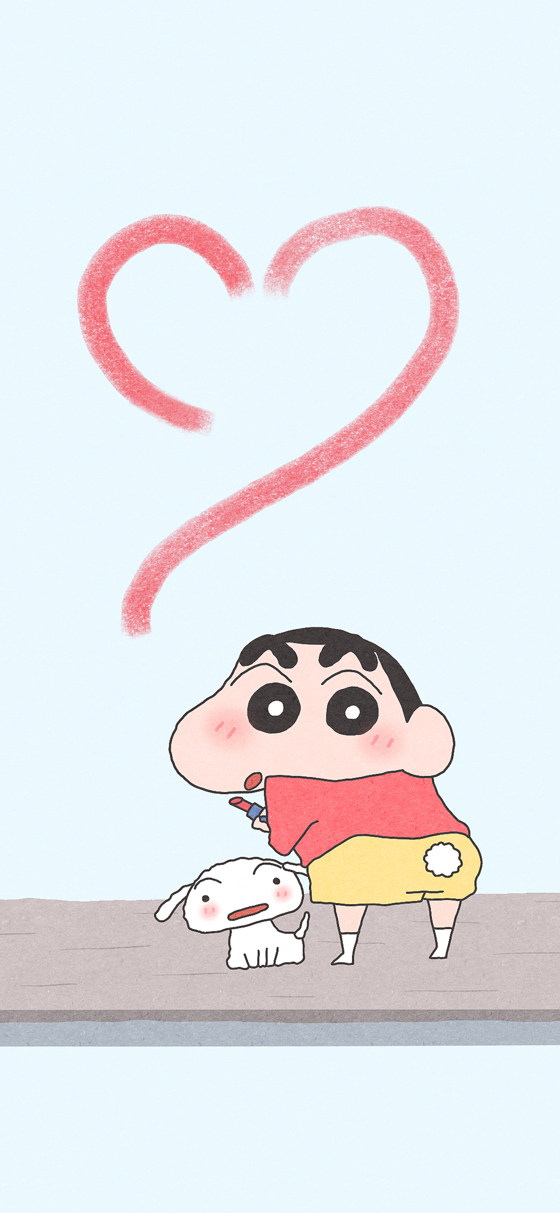 [2436×1125]蜡笔小新 爱心 小白 日漫 苹果手机动漫壁纸图片