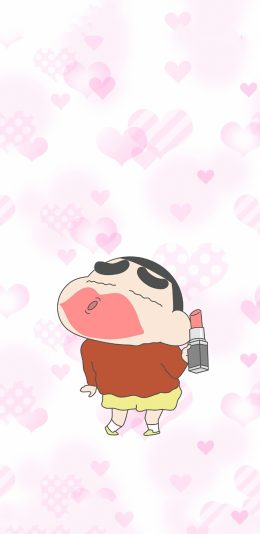[2436x1125]蜡笔小新 粉色 性感 嘴唇 口红 苹果手机动漫壁纸图片