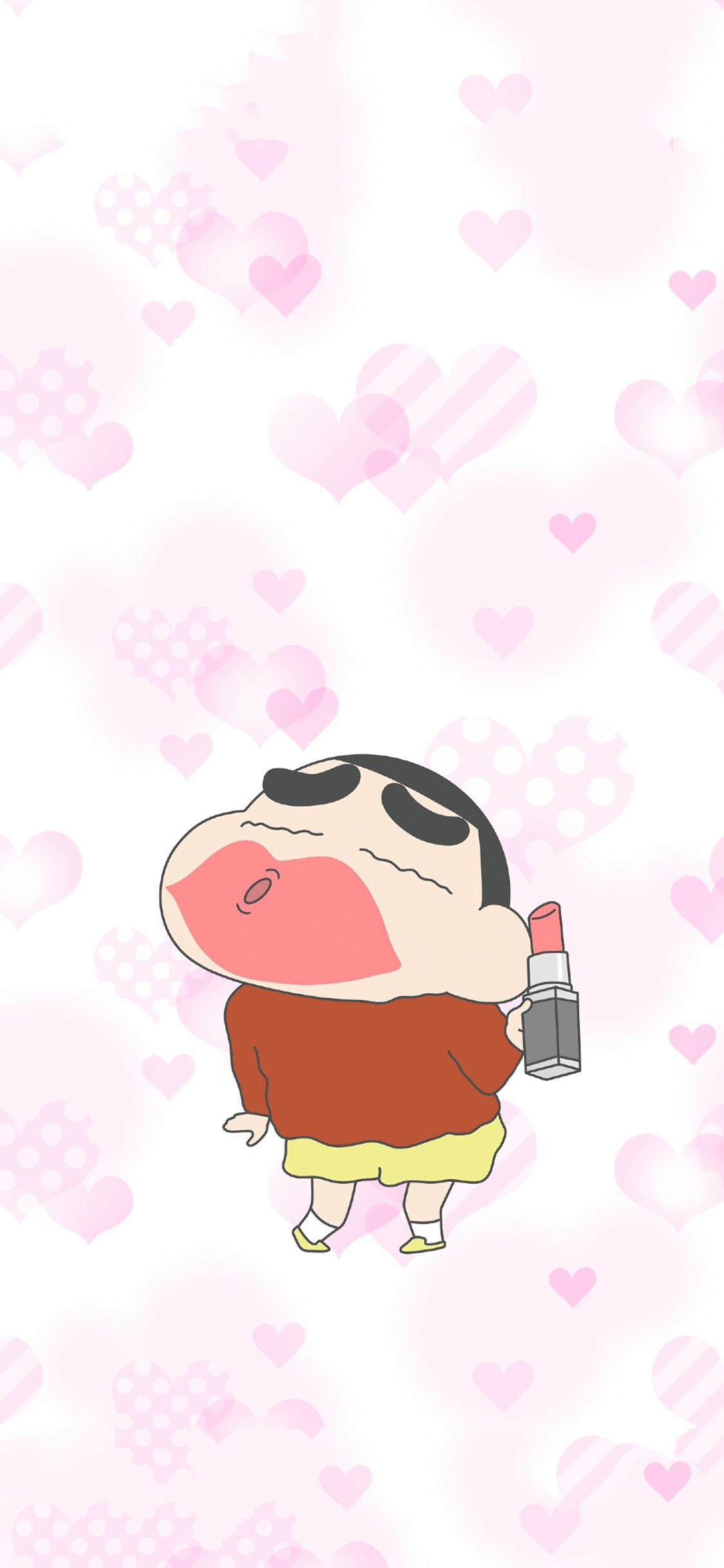 [2436×1125]蜡笔小新 粉色 性感 嘴唇 口红 苹果手机动漫壁纸图片