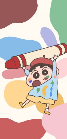 [2436x1125]蜡笔小新 色彩 涂鸦 日漫 苹果手机动漫壁纸图片