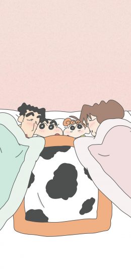 [2436x1125]蜡笔小新 被窝 一家人 动画 卡通 日本 苹果手机动漫壁纸图片