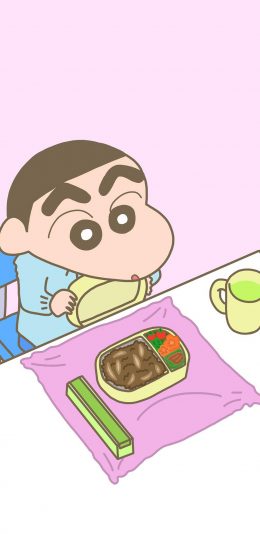 [2436x1125]蜡笔小新 野原新之助 动画 便当 粉色 苹果手机动漫壁纸图片