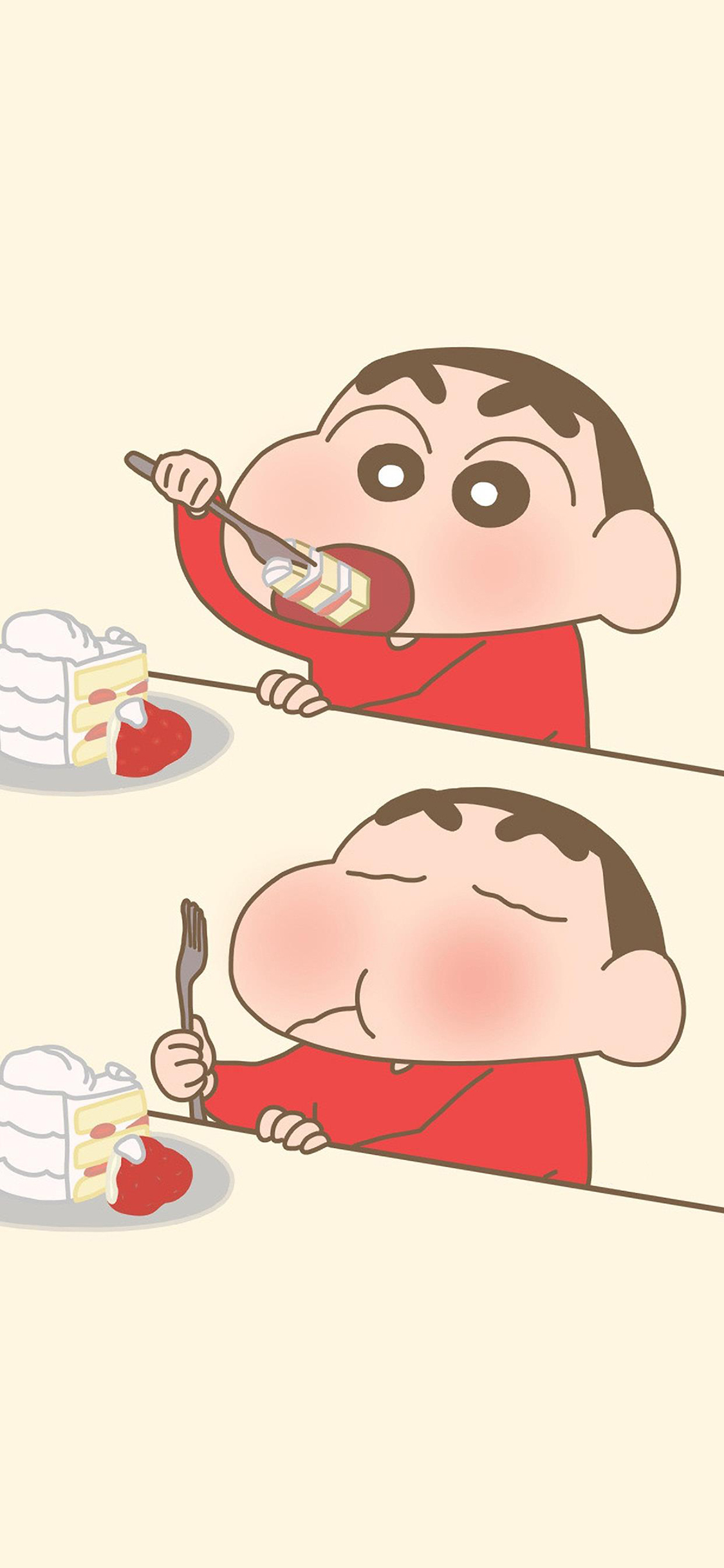 [2436×1125]蜡笔小新 野原新之助 动画 吃蛋糕 苹果手机动漫壁纸图片
