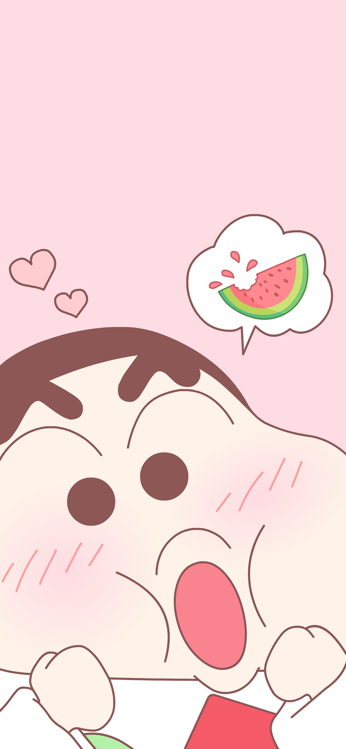 [2436×1125]蜡笔小新 野原新之助 动画 西瓜 爱心 苹果手机动漫壁纸图片