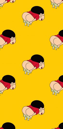 [2436x1125]蜡笔小新 黄色 动画 屁股 平铺 日本 苹果手机动漫壁纸图片