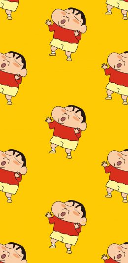 [2436x1125]蜡笔小新 黄色 动画 平铺 日本 苹果手机动漫壁纸图片