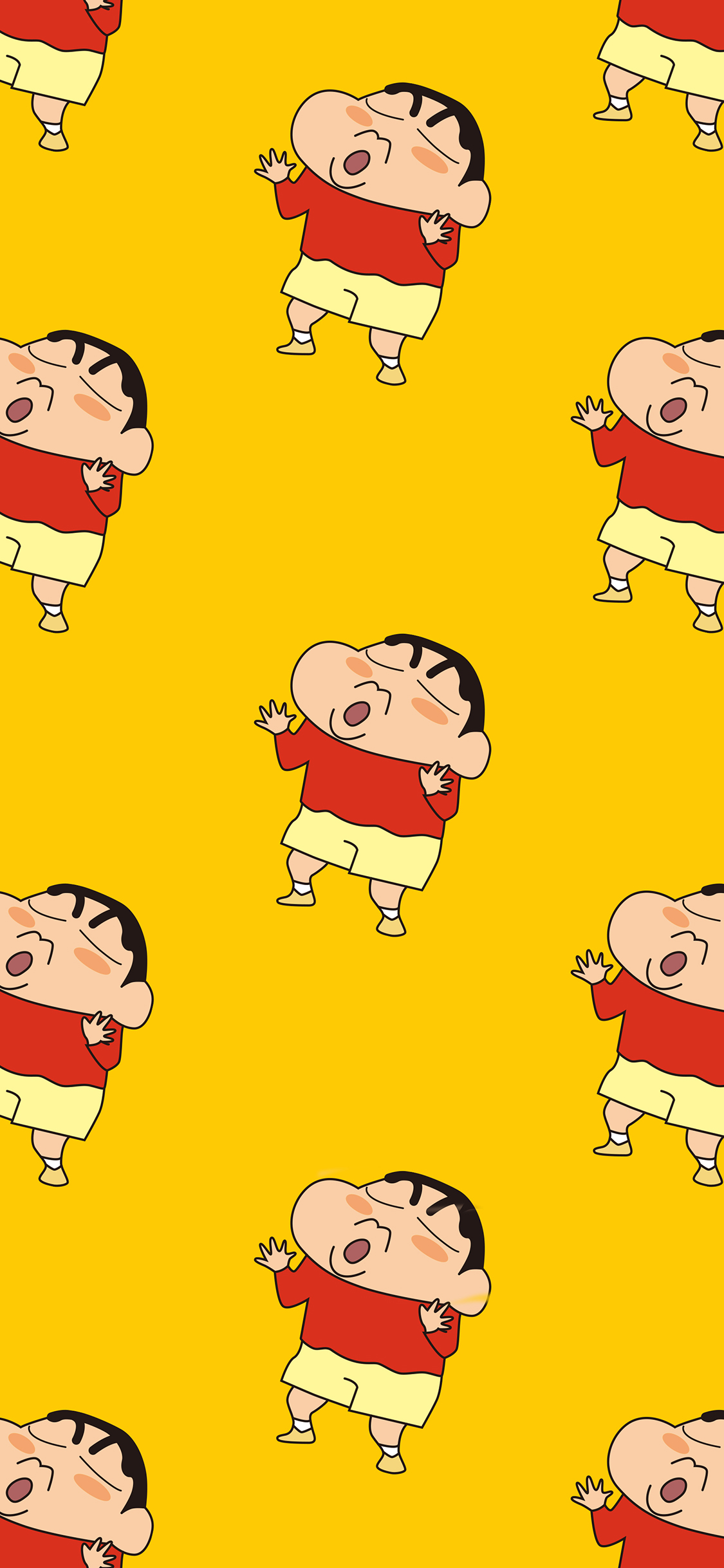 [2436×1125]蜡笔小新 黄色 动画 平铺 日本 苹果手机动漫壁纸图片