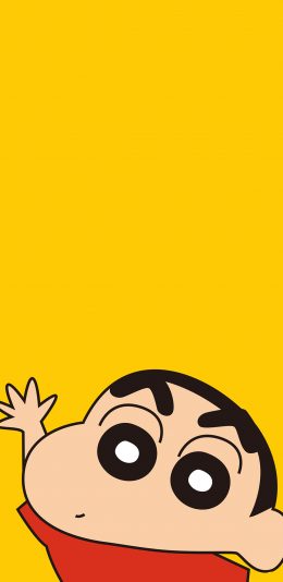 [2436x1125]蜡笔小新 黄色 动画 招手 日本 苹果手机动漫壁纸图片