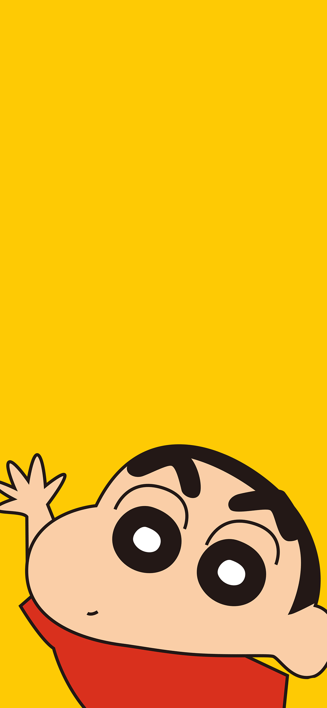 [2436×1125]蜡笔小新 黄色 动画 招手 日本 苹果手机动漫壁纸图片