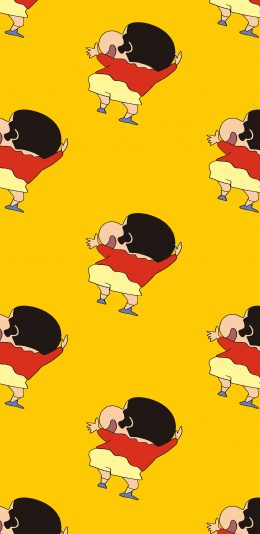 [2436x1125]蜡笔小新 黄色 扭屁股 动画 背影 平铺 苹果手机动漫壁纸图片