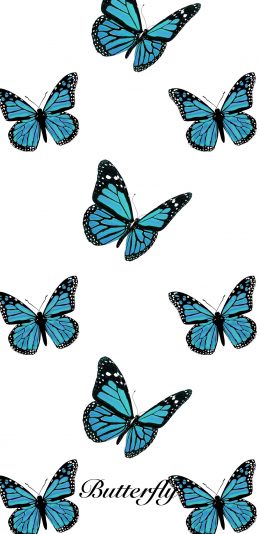 [2436x1125]蝴蝶 元素 蓝色 平铺（取自微博：G195） 苹果手机动漫壁纸图片