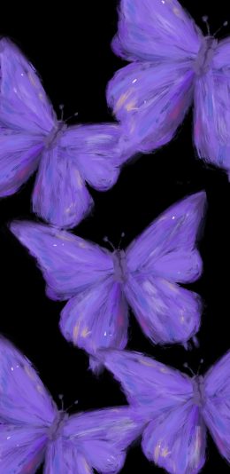 [2436x1125]蝴蝶 紫色 平铺 元素（取自微博：寒夏至） 苹果手机动漫壁纸图片