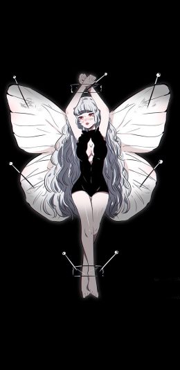 [2436x1125]蝴蝶 翅膀 少女 黑色 插画师：stephaniepriscilla ​ 苹果手机动漫壁纸图片