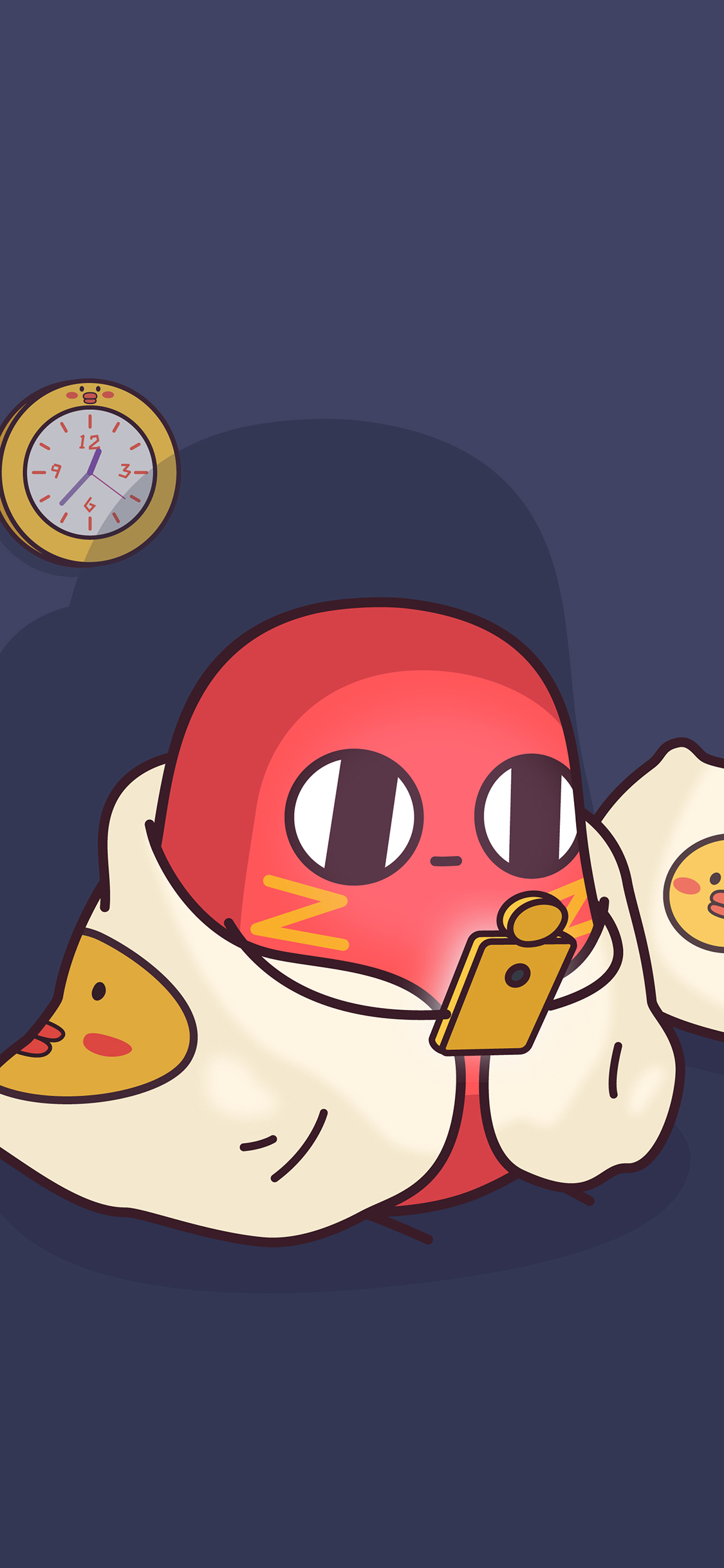 [2436×1125]请吃红小豆吧 手机 熬夜 插画 苹果手机动漫壁纸图片