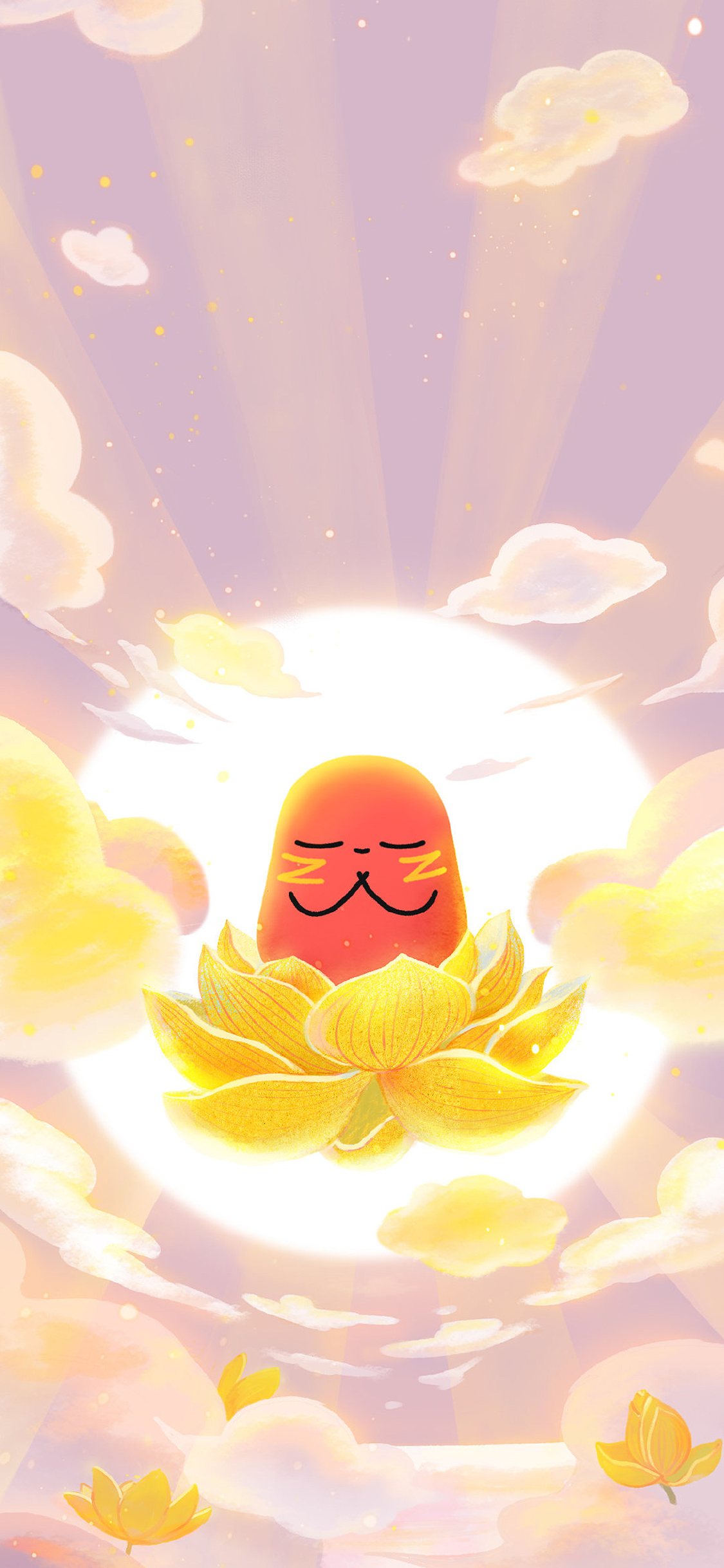 [2436×1125]请吃红小豆吧 红小豆 莲花座 佛光 苹果手机动漫壁纸图片