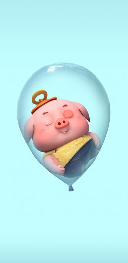[2436x1125]豆豆猪 可爱 卡通 气球 睡梦 苹果手机动漫壁纸图片