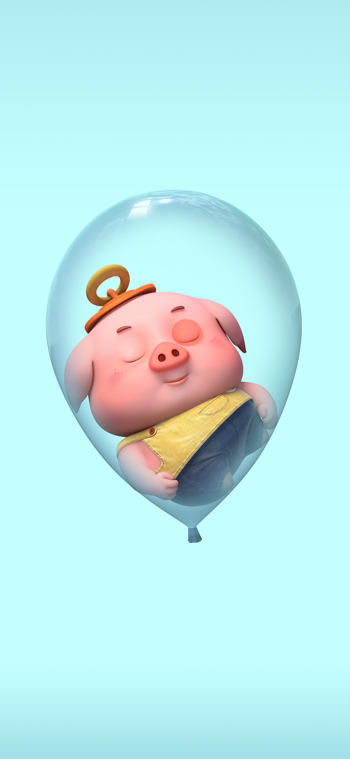 [2436×1125]豆豆猪 可爱 卡通 气球 睡梦 苹果手机动漫壁纸图片