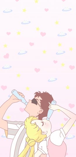 [2436x1125]豪饮 美少女战士 粉色 爱心 男女 苹果手机动漫壁纸图片