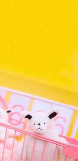 [2436x1125]购物车 玩偶 小熊 可爱 苹果手机动漫壁纸图片