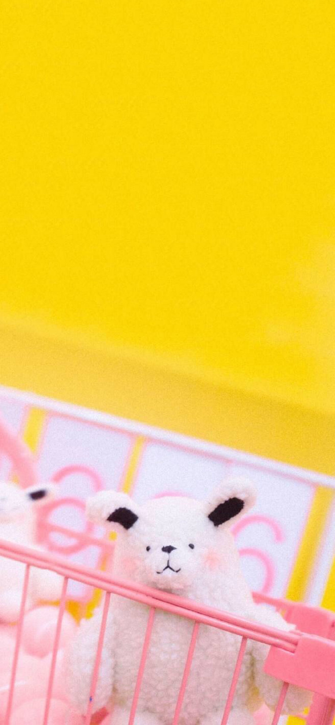 [2436×1125]购物车 玩偶 小熊 可爱 苹果手机动漫壁纸图片