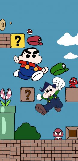 [2436x1125]超级玛丽 蜡笔小新 风间 日漫 苹果手机动漫壁纸图片