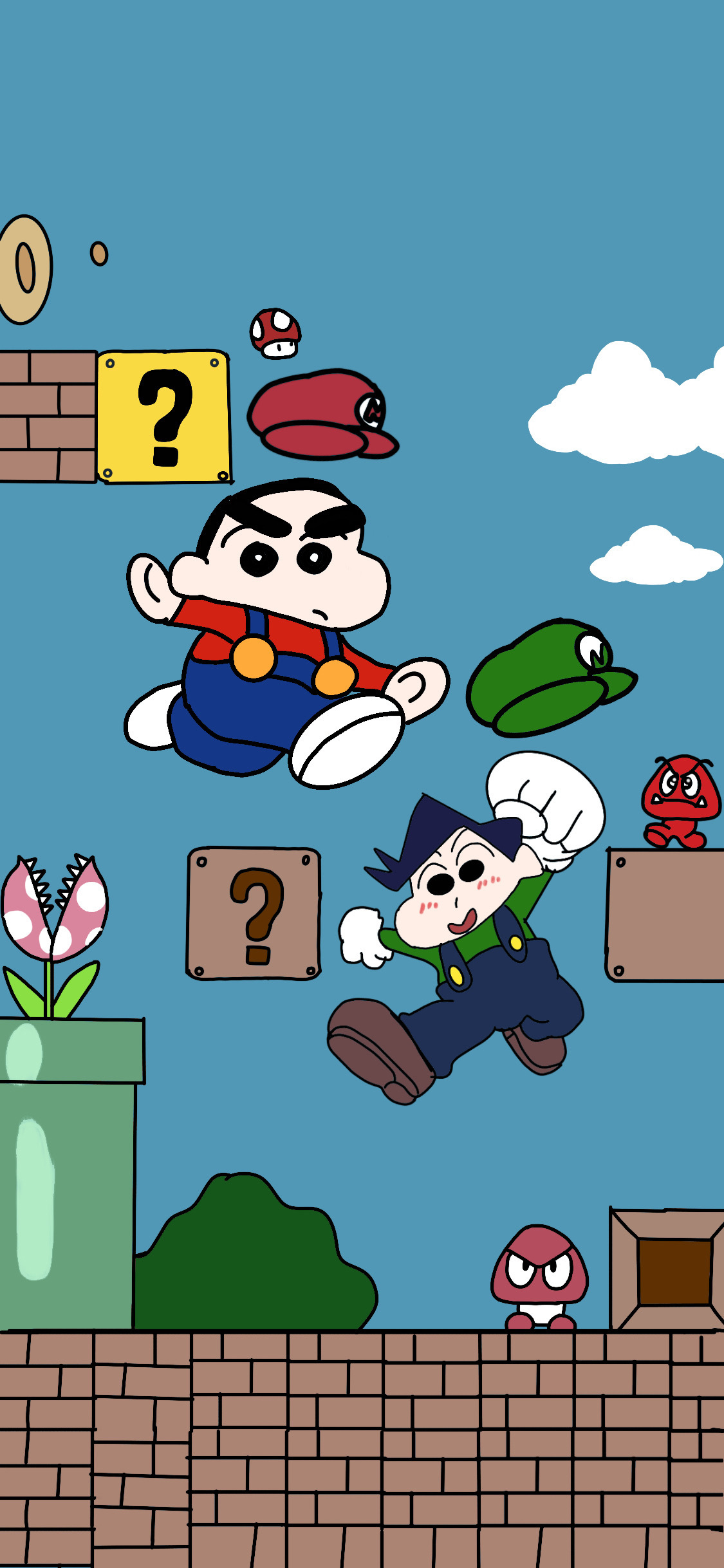 [2436×1125]超级玛丽 蜡笔小新 风间 日漫 苹果手机动漫壁纸图片