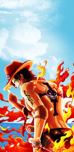 [2436x1125]路飞 海贼王 动画 漫画 火焰 日本  纹身 苹果手机动漫壁纸图片