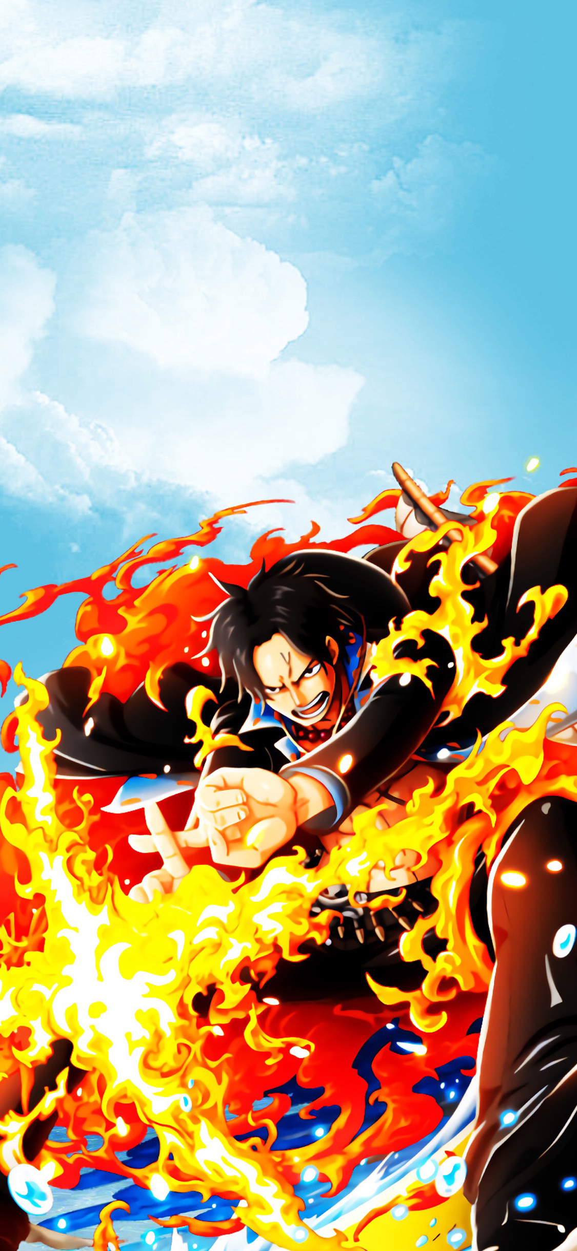 [2436×1125]路飞 海贼王 漫画 日本 火焰 苹果手机动漫壁纸图片