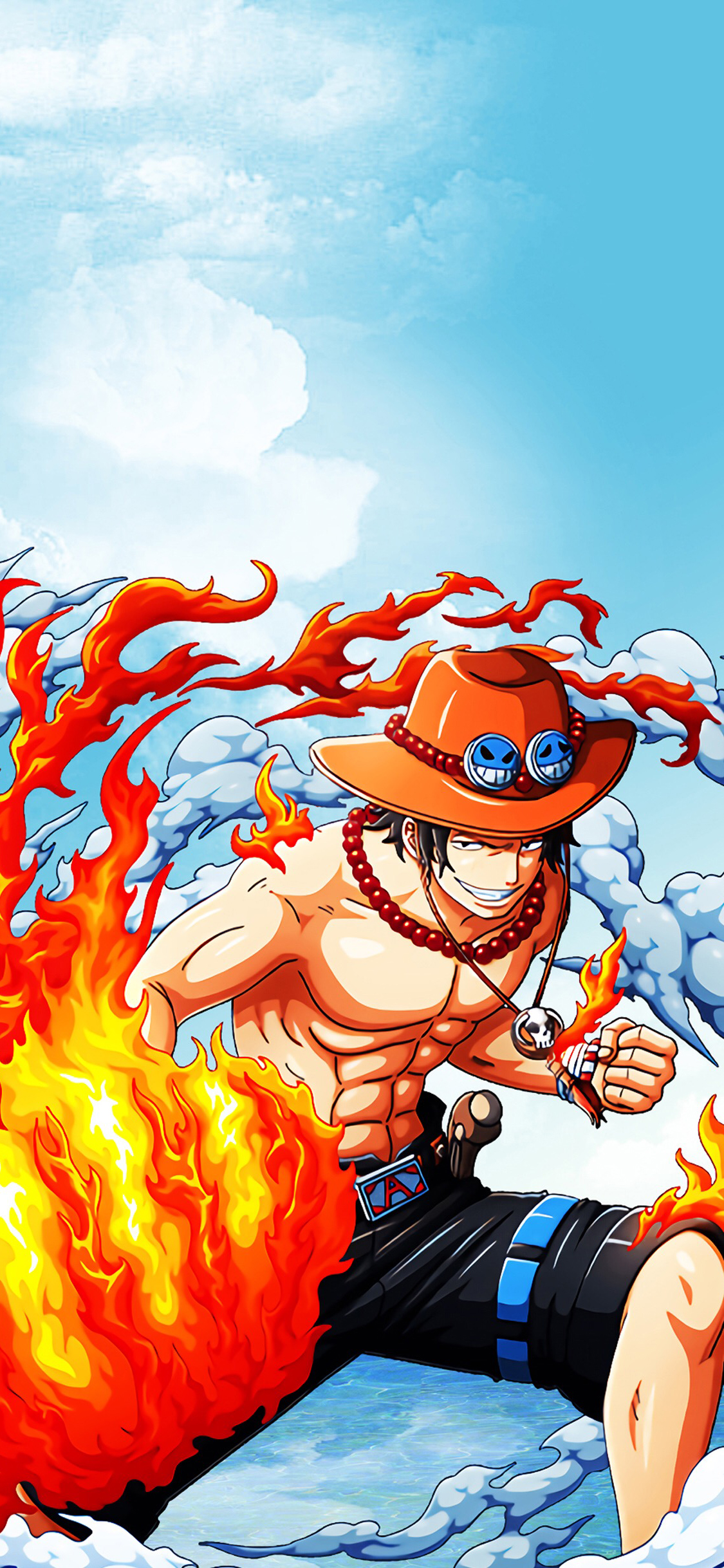 [2436×1125]路飞 海贼王 漫画 日本 火焰 炫酷 苹果手机动漫壁纸图片