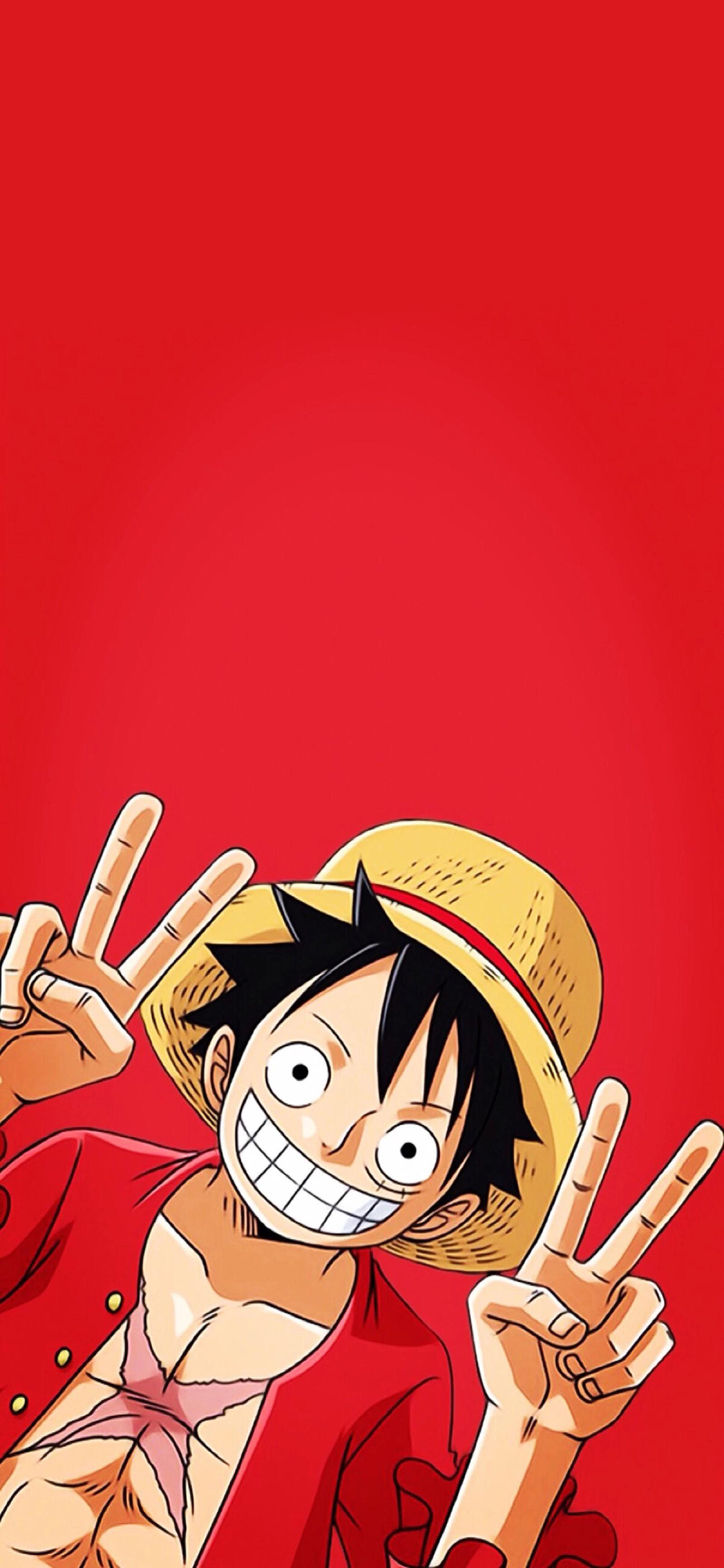 [2436×1125]路飞 海贼王 草帽 红 鲁夫 苹果手机动漫壁纸图片