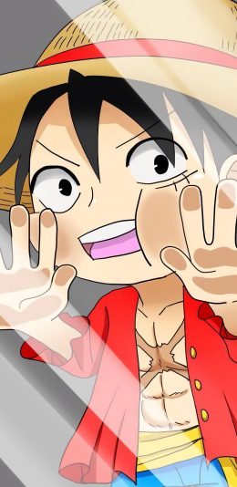 [2436x1125]路飞 玻璃 贴脸 海贼王 苹果手机动漫壁纸图片