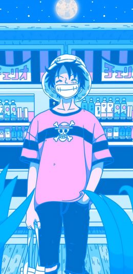 [2436x1125]路飞 蓝色 海贼王 笑 日本 漫画 苹果手机动漫壁纸图片