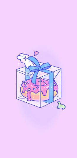 [2436x1125]软萌兔 mongmong 粉色 礼物 甜甜圈 苹果手机动漫壁纸图片