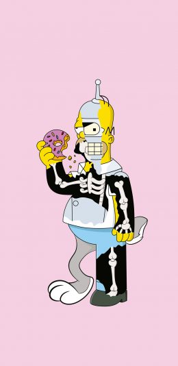 [2436x1125]辛普森 动画 欧美 甜甜圈 骷髅 苹果手机动漫壁纸图片