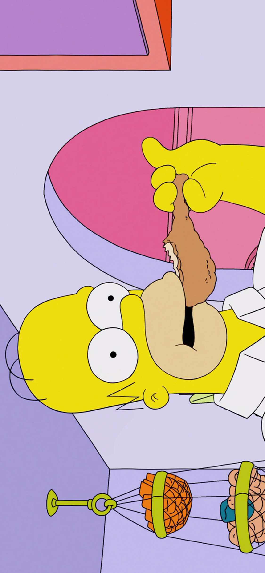 [2436×1125]辛普森 美国 吃鸡腿 苹果手机动漫壁纸图片