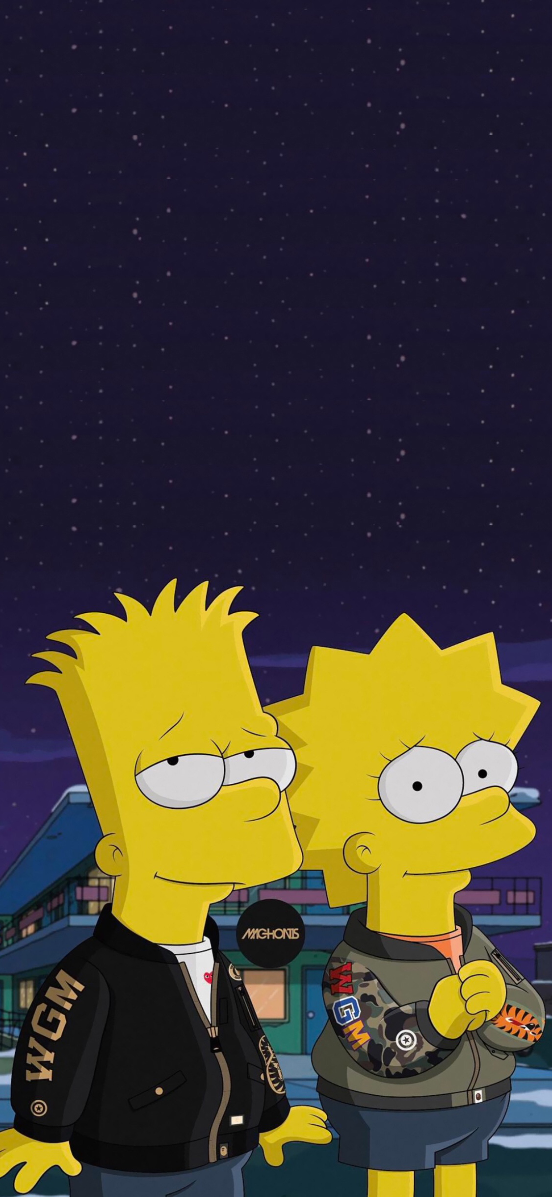 [2436×1125]辛普森一家 动画 卡通 欧美 夜晚 苹果手机动漫壁纸图片