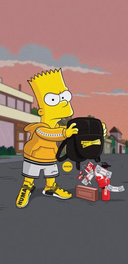 [2436x1125]辛普森一家 动画 卡通 欧美 钞票 supreme 品牌 苹果手机动漫壁纸图片