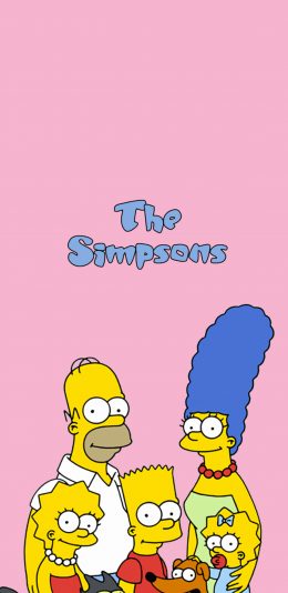 [2436x1125]辛普森一家 动画 粉色 合照 苹果手机动漫壁纸图片