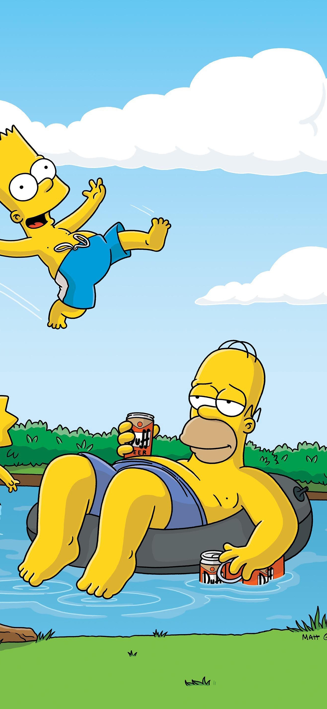 [2436×1125]辛普森一家 美国 动画 夏日 卡通 苹果手机动漫壁纸图片
