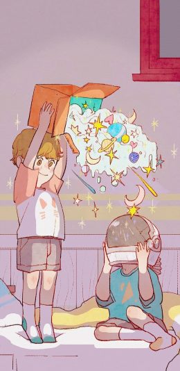 [2436x1125]辣条 情侣 星星 月亮 苹果手机动漫壁纸图片