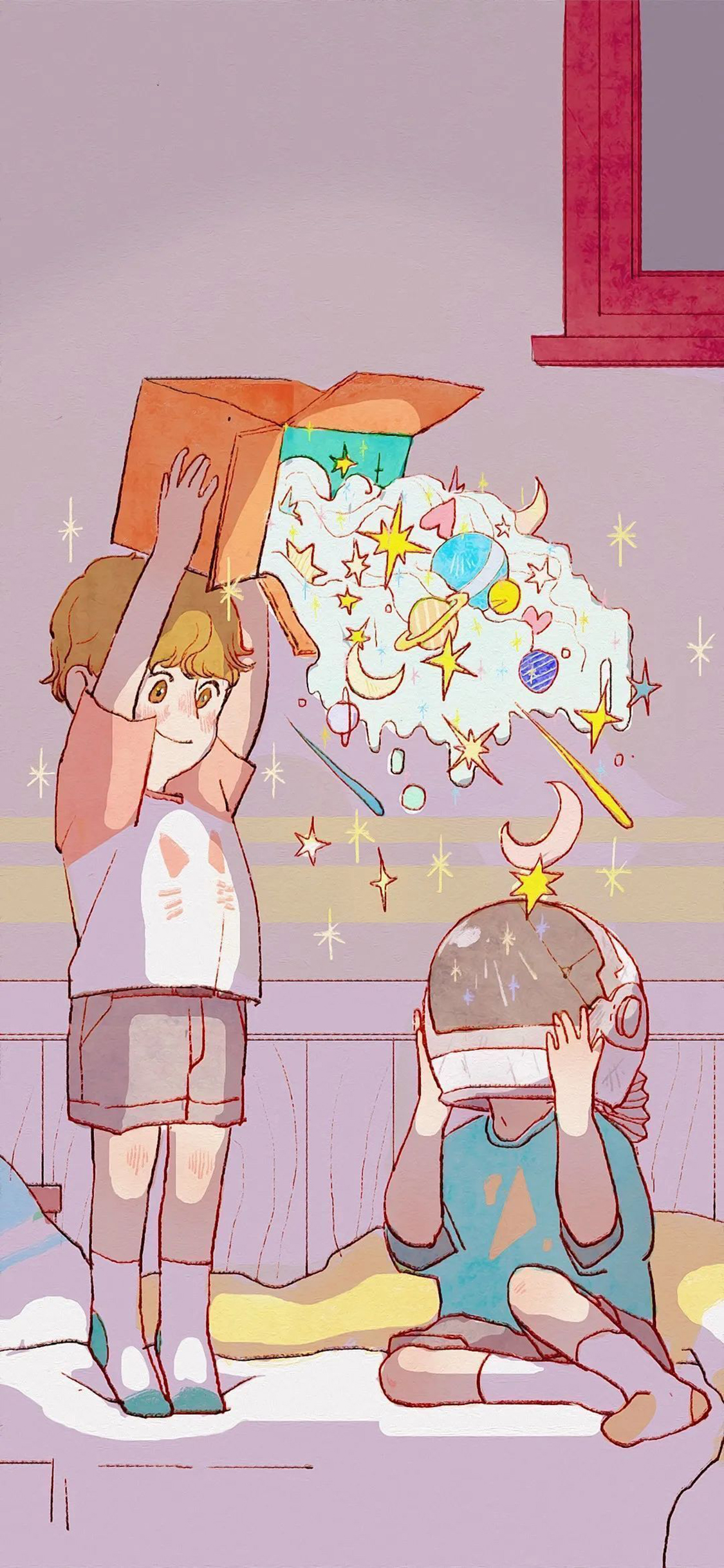 [2436×1125]辣条 情侣 星星 月亮 苹果手机动漫壁纸图片