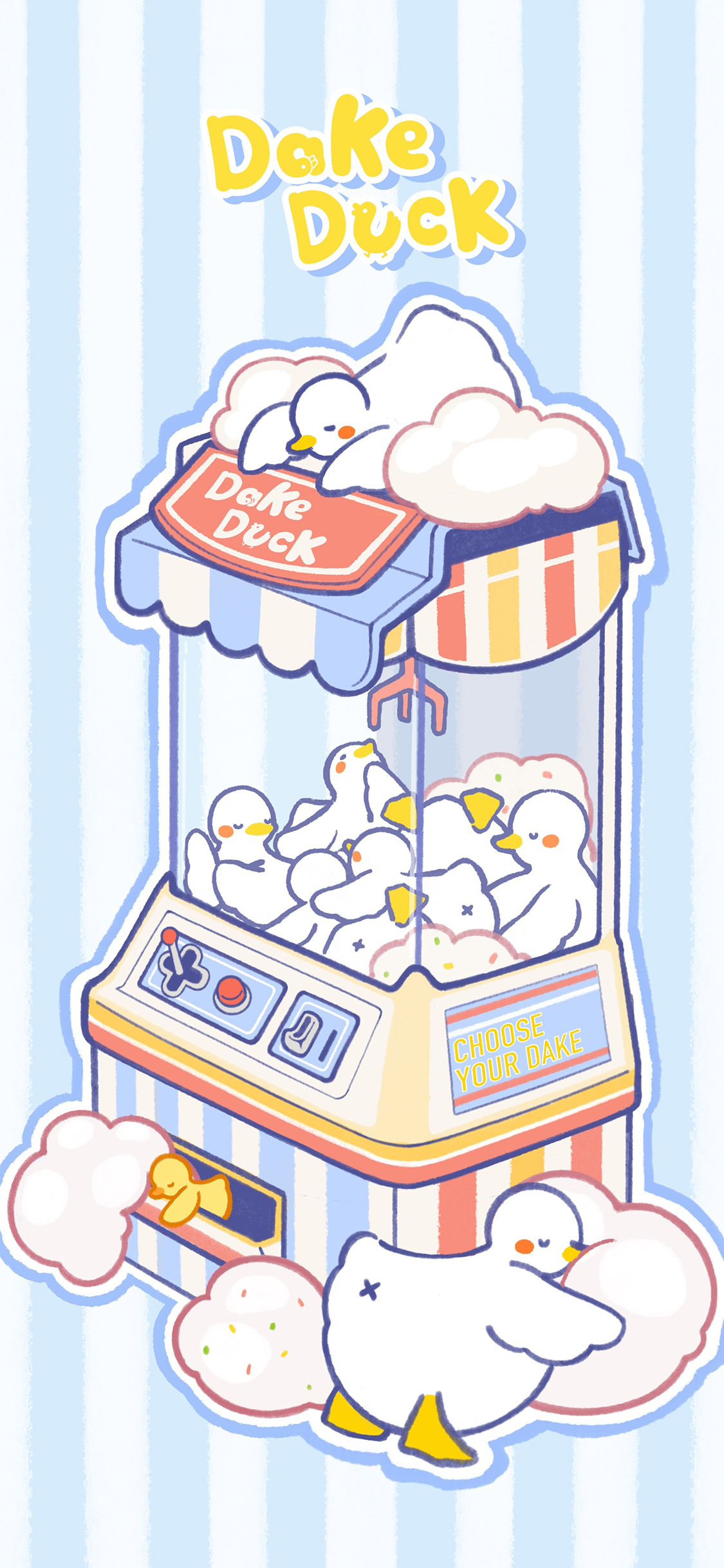 [2436×1125]达可鸭 娃娃机 dake duck 小鸭 苹果手机动漫壁纸图片