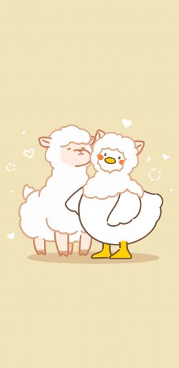 [2436x1125]达可鸭 鸭子 可爱 绵羊 苹果手机动漫壁纸图片