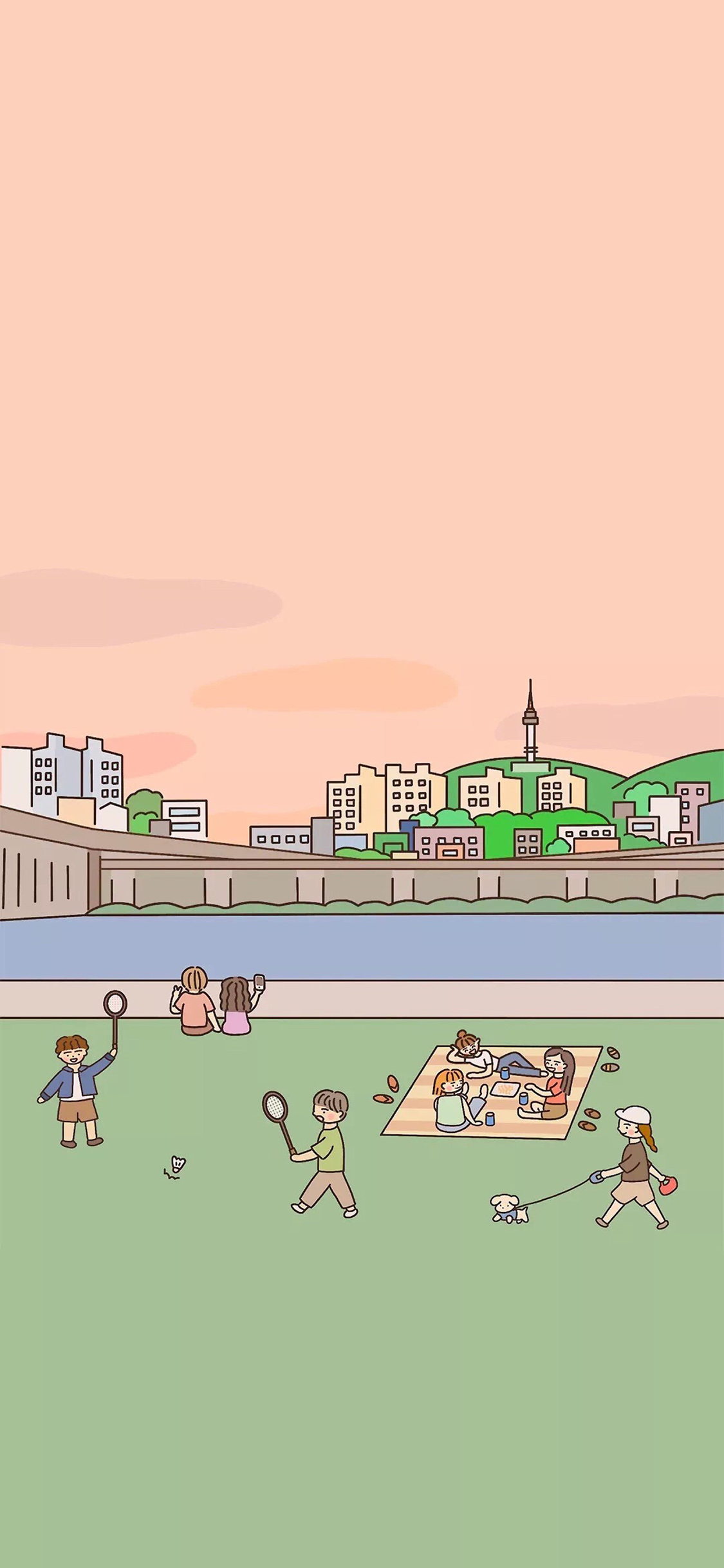 [2436×1125]运动 插图 休闲 人物 苹果手机动漫壁纸图片