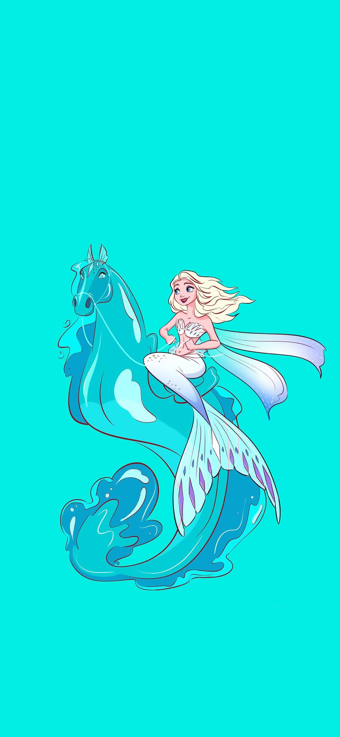 [2436×1125]迪士尼 公主 Elsa 美人鱼 苹果手机动漫壁纸图片