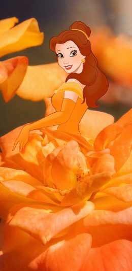 [2436x1125]迪士尼 公主 鲜花 黄色 裙子 苹果手机动漫壁纸图片
