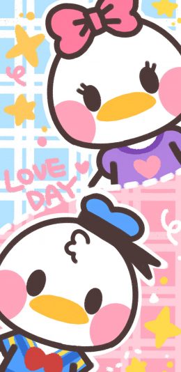 [2436x1125]迪士尼 动画 唐老鸭 情侣 苹果手机动漫壁纸图片