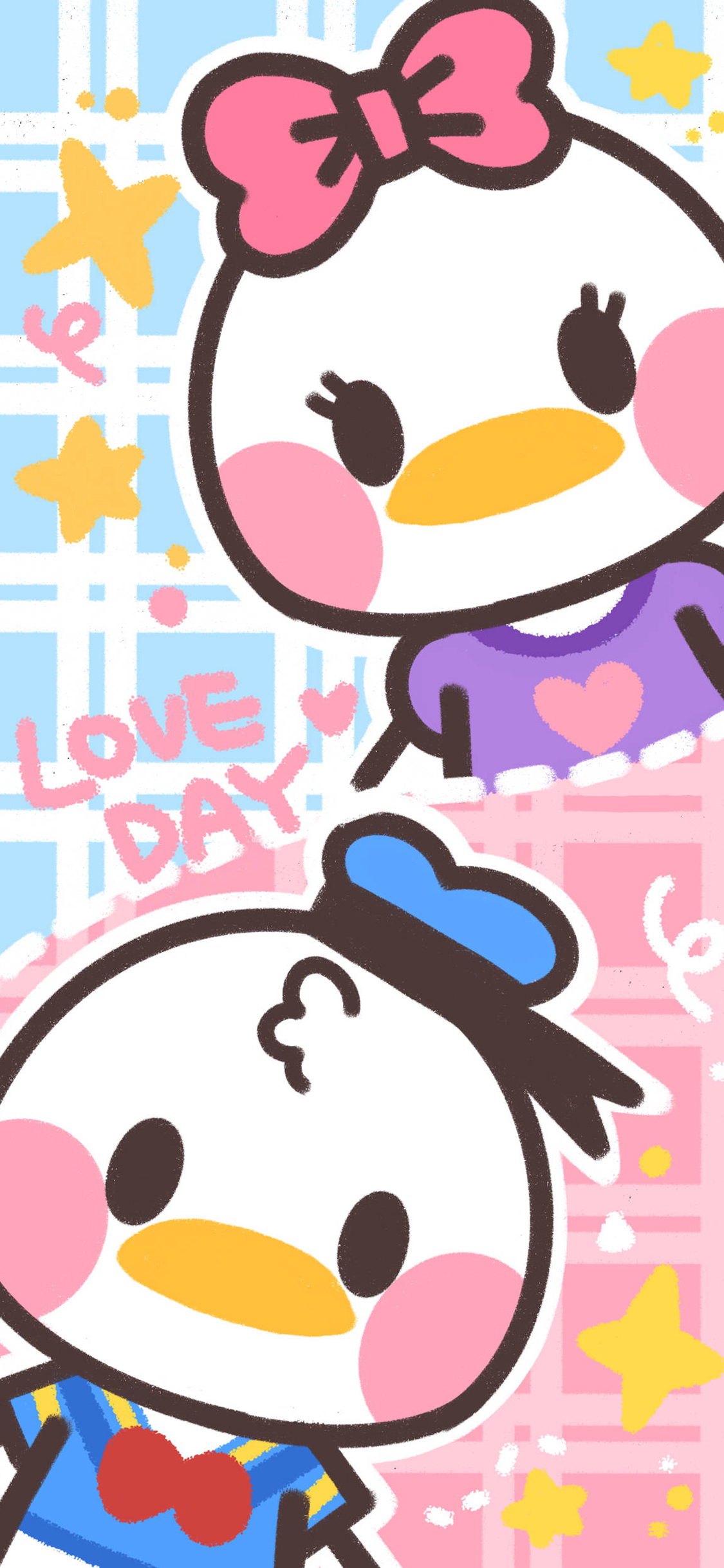 [2436×1125]迪士尼 动画 唐老鸭 情侣 苹果手机动漫壁纸图片