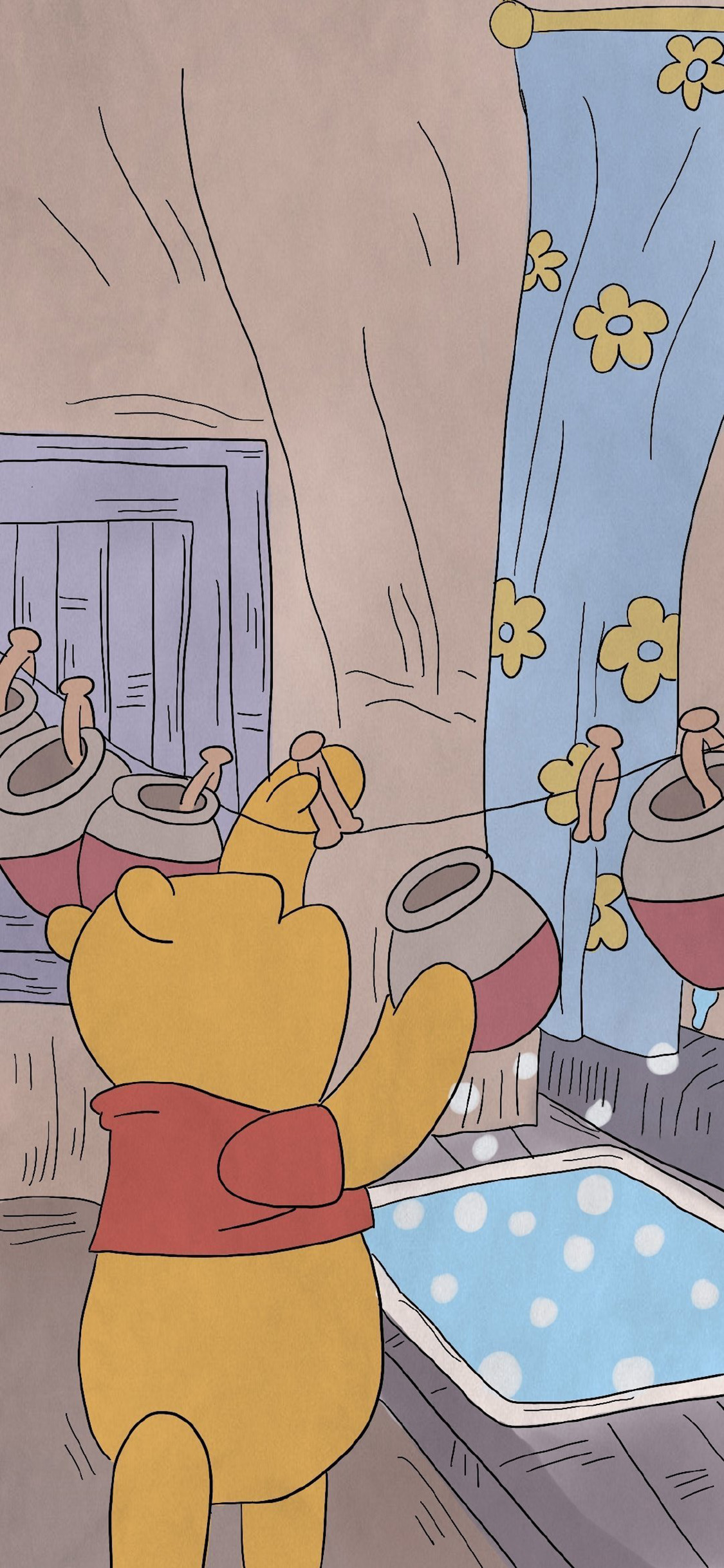 [2436×1125]迪士尼 动画 小熊维尼 蜂蜜罐 苹果手机动漫壁纸图片